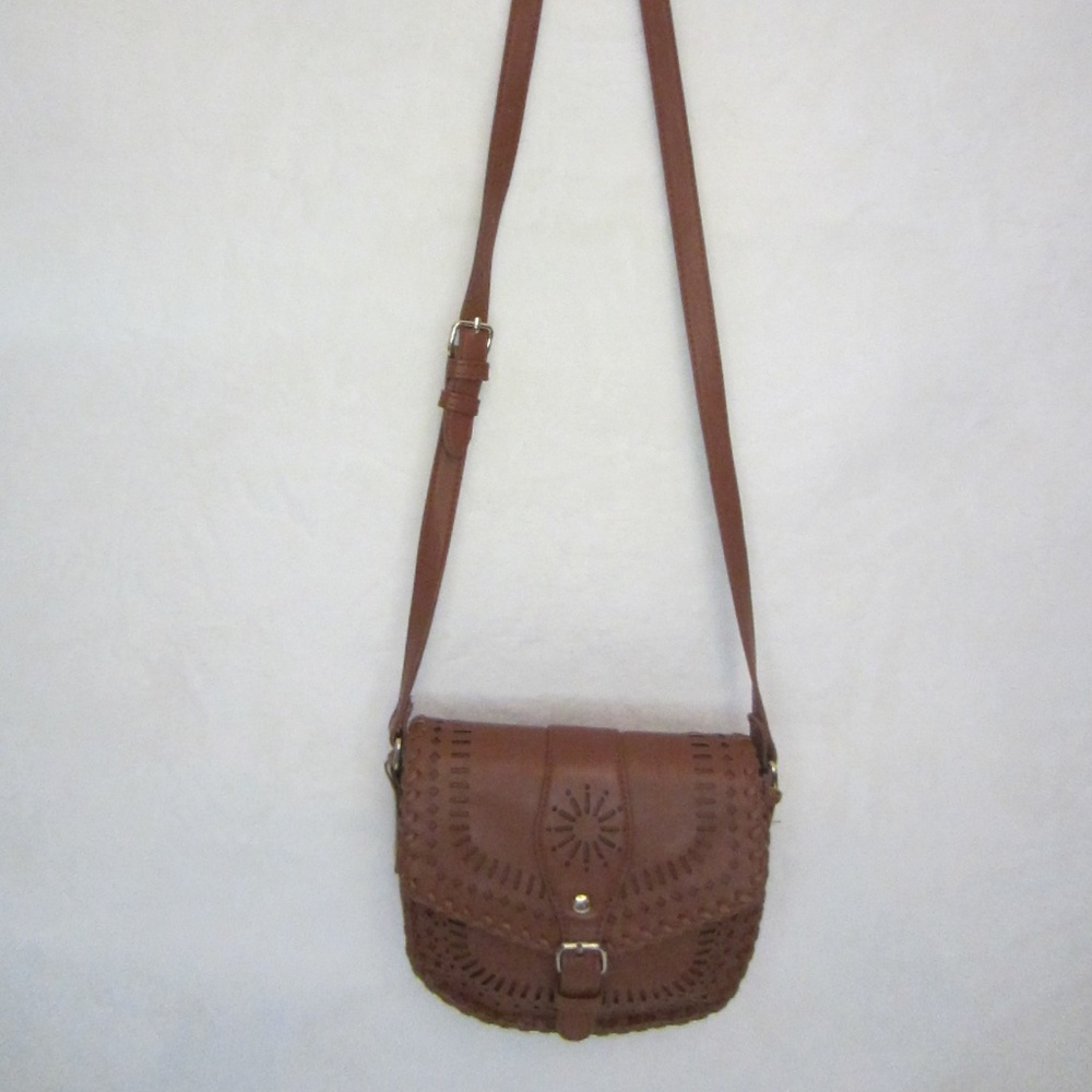 Forever 21 Crossbody Brown Faux Leather Snap Closure Adjustable Strap Buckle